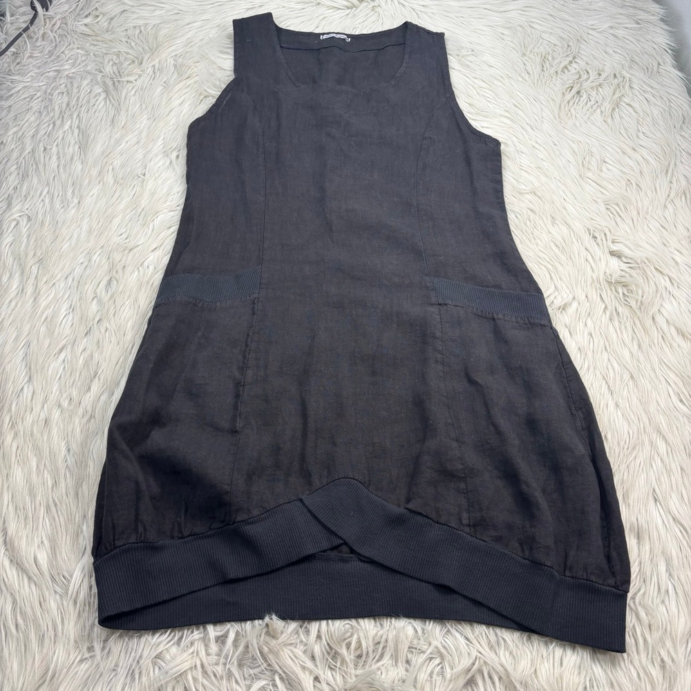 Made in Italy Women's S Black Linen Sleeveless Mini Dress Resort Travel Beach